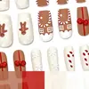 Producto popular de comercio exterior: Uñas postizas rectangulares medianas-largas de invierno, Navidad, hombre de jengibre, moño, copo de nieve, paquete de 24 piezas al por mayor