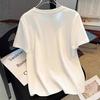 T-shirt Feminina Transfronteiriça Europeia e Americana Heavy-Duty com Laço e Hotfix Tridimensional de Manga Curta para o Verão 2025, Nova, Solta e Versátil para Mulheres