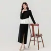 Nuevo Conjunto de Vestido de Dos Piezas Elegante Estilo Francés Otoño 2026 Cuello Redondo Perla Color de Contraste Volante Socialité