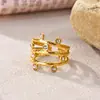 Anillo de Dedo Índice de Múltiples Capas de Circonita con Diamantes Completos de Lujo, Chapado en Cobre con Oro de 18 Quilates, Anillo Abierto, Anillo Exquisito Vintage, Modelo Nuevo