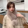 Bufanda Gruesa de Piel Genuina Cálida con Cuello de Zorro Blanco y Bola de Cinta, Estilo Coreano, para Estudiantes, Invierno, Mujeres