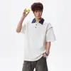 Camisa Polo Patchwork Diseño Retro Americano para Hombres y Mujeres, Camiseta Trendy de Verano de Marca Holgada Casual Juvenil de Manga Corta