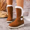 Botas de nieve transfronterizas para mujer de talla grande con suela gruesa, nuevo estilo europeo y americano de invierno 2026, forradas de felpa, engrosadas, cálidas, de media pantorrilla, de algodón, talla 43