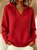 Sudadera con capucha de punto con cordón estilo europeo y americano 2026, suéter de otoño e invierno con bolsillo canguro, manga larga, color liso, ropa casual de moda para mujer