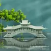 Pabellón de Estilo Antiguo, Puente de la Torre, Paisaje en Miniatura, Agua Corriente, Bonsái, Jardinería, Paisaje de Flores, Decoración Miniatura, Muebles de Arenisca Verde