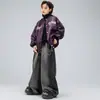 Dança de Rua Roupas Infantis Modernas Hip-Hop Jaqueta Roxa Cool para Meninos Roupa de Performance de Dança Popular Hip-Hop Estilo de Rua