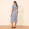 Verano Nuevo Estilo Francés Hong Kong Moda Cintura Adelgazante Ajustado Retro Cuello Cuadrado Vestido Estampado Venta al Mayoreo