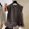 Chaleco sin mangas con volantes de ramio, top de verano con cuello redondo, holgado, transpirable, camisa casual para mujer