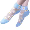Calcetines para Mujer Finos de Verano Seda de Hielo Seda de Vidrio Cilindro Corto Estampados de Moda Margarita Calcetines Finos Calcetines de Cristal para Mujer