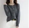 26 otoño nuevo cárdigan de lana de cuello redondo para mujer, chaqueta corta, cárdigan de punto liso, prenda exterior versátil