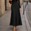 Falda larga de encaje lateral línea A para mujer transfronteriza, falda de satén de alta gama, elegante falda bodycon de cintura alta