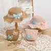 Sombrero de paja de princesa a prueba de sol para niña pequeña de verano, sombrero de pescador a prueba de sol para bebé niña de verano, bolsa para niños padre-hijo