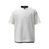 Camiseta de Manga Corta con Cuello Redondo de Doble Capa Bloque de Color para Hombre Verano Holgada Casual Waffle Falso Dos Piezas Superior Ins Marca de Tendencia