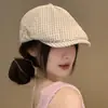 Boina Rosa Xadrez Vintage para Mulheres, Novo Estilo Primavera 2026, Boina Reversível, Circunferência da Cabeça Grande, Chapéu Bico de Pato Versátil