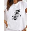 Camiseta de Talla Grande con Nuevo Patrón Geométrico Europeo y Americano Estampada Una Pieza Camiseta Base Casual con Letras Manga Corta para Mujer