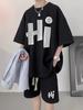Traje casual de gofre para niños, verano, delgado, moderno, marca, estilo Hong Kong, holgado, alta gama, manga corta, pantalones cortos, conjunto deportivo de dos piezas