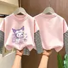 Blusa de algodão puro para meninas, nova coleção outono 2026, camiseta infantil de manga comprida bonita e estilosa, visual em camadas