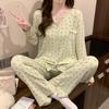 Pijama para Mujer Primavera y Otoño Estilo Coreano Simple y Dulce Lazo Modal Rayado Pantalón de Manga Larga Conjunto de Ropa para el Hogar