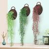 Colgante de Pared de Sauce Campana Dorada Artificial para Decoración de Pared de Sala de Estar, Vid de Planta Verde Colgante de Ratan Planta Vid de Flor Falsa Transfronterizo