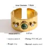 Anillo Abierto de Piedra Natural Vintage Estilo Francés, Banda Larga Versátil Texturizada Chapada en Oro con Incrustaciones de Circonita, Joyería de Anillo Ancho Statement