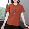 Camiseta de Manga Corta Talla Grande para Mujer, Estilo Coreano Casual Holgada, Top Adelgazante de Hombro Normal para Señoras de Mediana Edad