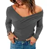 2025 Nova Blusa Wrap de Cor Pura com Decote V, Ombro a Ombro e Mangas Longas Outono/Inverno Europeu e Americano da Amazon, Roupas Femininas Transfronteiriças