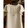 En Stock, Directo del Fabricante, Nuevo Color Sólido, Alta Calidad, Falda Corta Única con Mangas Abullonadas y Vestido de Cuello Redondo para Mujer