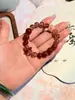 Pulsera de Ágata Roja FieryNatural con Hojuela Dorada y Flores de Resina, Estilo Chino Joyería para Regalo de Mujer Mayoreo