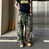 Pantalones Casuales de Leñador Camuflaje Estampado de Leopardo Patchwork Retro Americano Diseño con Sentido para Hombres y Mujeres Holgados Rectos Casuales Largos Modernos