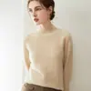 Suave e elegante~ Suéter feminino sem costura 100% caxemira com gola semi-alta e bordas enroladas, quente, macio, versátil e perfeito para usar em camadas