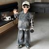 Conjunto de Três Peças de Colete Jeans de Outono para Meninos, Roupa Estilosa Coreana para Primavera e Outono para Bebês e Crianças Pequenas