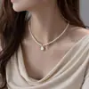 Colar com Pingente de Madrepérola de Água Doce Natural, Acessórios para Mulheres, Corrente para Clavícula, Joia de Pescoço de Luxo Leve, Nicho, Alta Qualidade