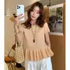 Tejido de punto de manga corta con cuello redondo para mujer, Nuevo estilo de verano, Adelgazante y versátil, Top elegante, Blanco, Talla única, Algodón gris