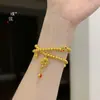 Pulseira de Ouro Puzuo Estilo Igual Ouro Areia Esmalte Mantra de Seis Caracteres Círculo Duplo Novo Estilo Chinês Nicho Design Estilo Nacional Joia