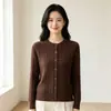 Suéter Cardigan de Tricô Feminino, Gola Redonda, Manga Longa, Novo Suéter de Tricô Trançado Emagrecedor Soltinho para Outono e Inverno