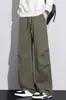 Pantalones de trabajo rectos plisados lavados de estilo americano de moda para hombre, pantalones casuales versátiles de pierna ancha sueltos vintage de alta calle