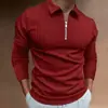 2024 Novo Livro Transfronteiriço Europeu e Americano Primavera e Outono Linho Venda Rápida Top Masculino Zíper Listrado Manga Longa Polo Masculino