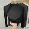 Camiseta térmica base para mujer para otoño e invierno, nuevo modelo elegante 2026 con cuello semi-alto, forrada de forro polar, top blanco ajustado con cuello alto