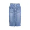 Roupas Femininas Europeias e Americanas, Saia Midi Casual de Tecido Fino Elástico de Perna Larga, Roupas Femininas Plus Size, Saia Midi Jeans para Mulheres