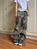 Pantalones cargo de camuflaje americano de Comercio Exterior 2024 para hombres y mujeres, pantalones rectos de hip hop, pantalones microacampanados con estilo urbano.