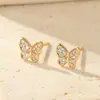 Brincos Borboleta Full Diamond Estilo Ins Prata Esterlina S925 Sob a Figueira para Mulheres, Banhados a Ouro 14K, Brincos Versáteis de Nicho para o Verão