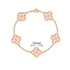 Pulsera de Trébol de Cuatro Hojas y Cinco Flores CNC Oro V Delgado Flor Nueva Edición Artesanía Fina Cadena Gruesa de Nueve Secciones Pulsera de Trébol de Cuatro Hojas de Nácar Blanco Natural