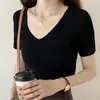 Estilo Fino Europeu e Americano Comércio Exterior Transfronteiriço Verão 2026 Versátil Camiseta Gola V Moda Casual Solta Manga Curta Atacado em Estoque