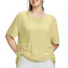 Cubierta Deportiva Holgada y Transpirable de Manga Corta para Mujer Talla Plus, con Hombros Descubiertos y Cordón Ajustable, Camiseta Casual que Cubre el Cuerpo