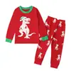 Ropa de casa de dos piezas para niños, primavera y otoño, estilo europeo y americano, para niños, con estampado de dinosaurios, manga larga + pantalones, traje para niños, ins