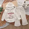 Conjunto infantil de manga longa estilo coreano novo de primavera suéter de coelho com fita para crianças moda de rua estilo ocidental para meninas