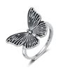 Anillo de Mariposa Negro Retro de Venta Caliente Nuevo Transfronterizo para Mujer, Moda Simple, Estilo Europeo y Americano, Abierto Ajustable, Anillo para Dieta