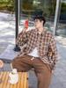 Camisa retro japonesa cityboy con forro polar otoño e invierno para niños estilo universitario engrosada para pareja cálida a cuadros
