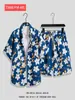 Camisa de Flores Hawaianas Traje de Playa Verano Delgado Sanya Viaje Pareja Hombre y Mujer Talla Grande Pantalones Casuales Sueltos