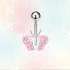 Nuevo Anillo de Ombligo Mariposa Pequeña con Goteo de Aceite Corazón de Chica Mariposa Diamante Acero Inoxidable Joyería de Piercing Clavo de Ombligo